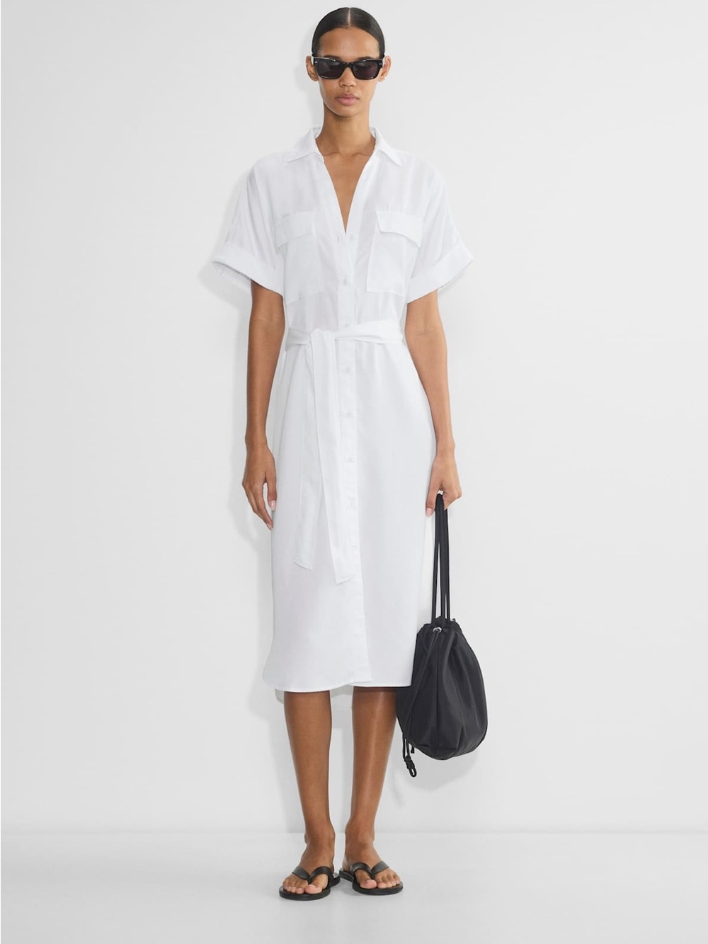 Aritzia Babaton Network Relaxed Drapey Twill Button Up Midi Dress Size L